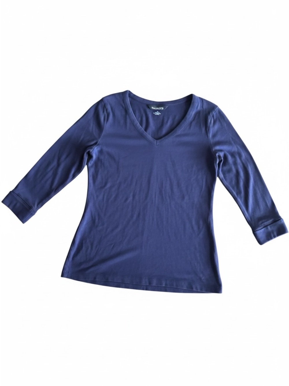 Talbots Womens S 100% Pima Cotton Navy Blue Shirt Top 3/4 Sleeve Coastal Preppy